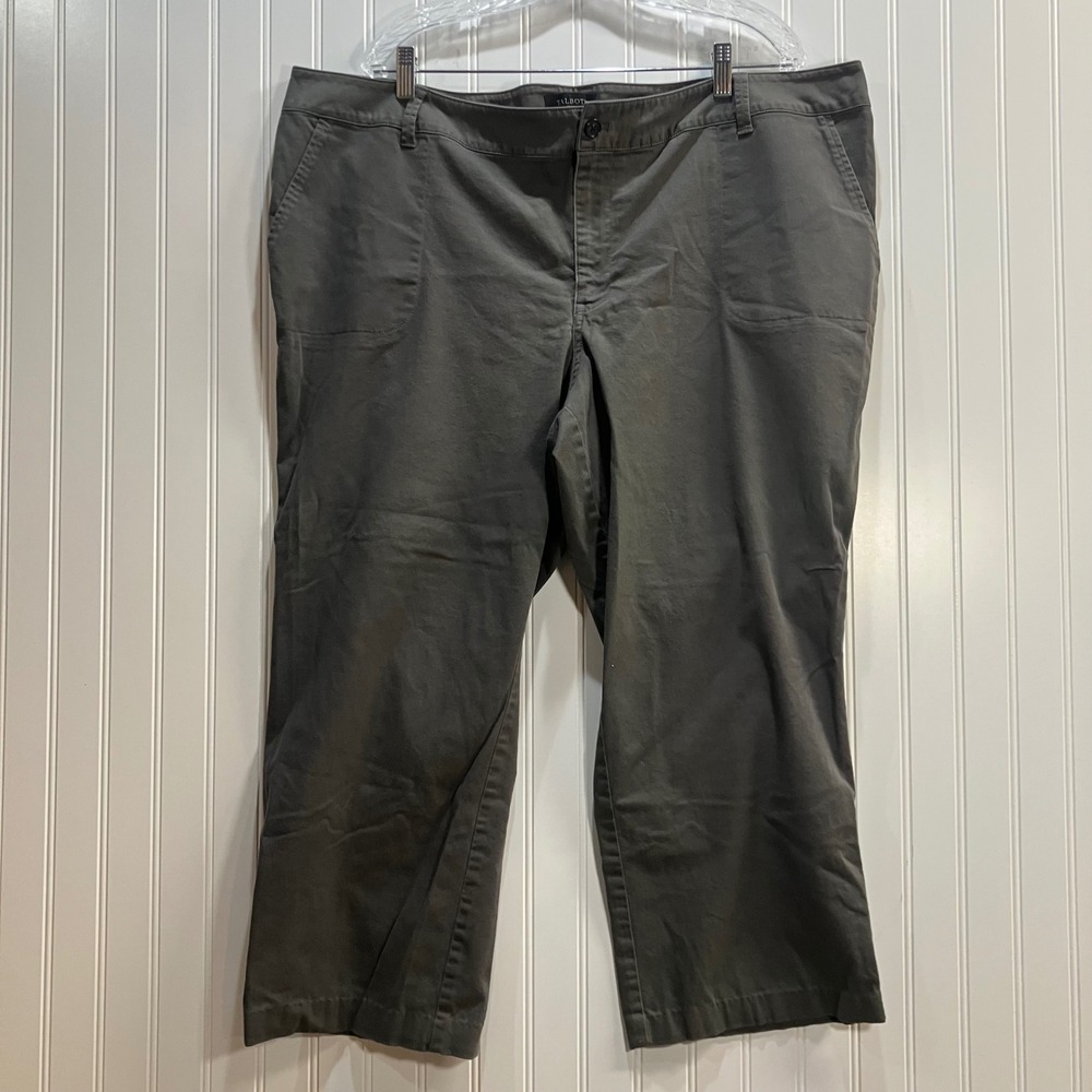Talbots Heritage Olive Green Stretch Crop Pants Womens 20W‎ Straight Leg Capri
